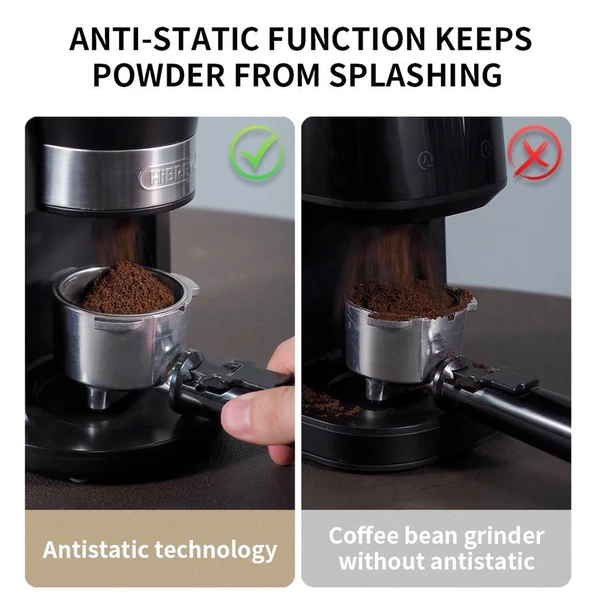 HiBREW G3 elektromos kávédaráló, 34 fokozatú őrlés, 210g tartály, 48mm kúpos kés, antisztatikus funkció, kézi és automata mód
