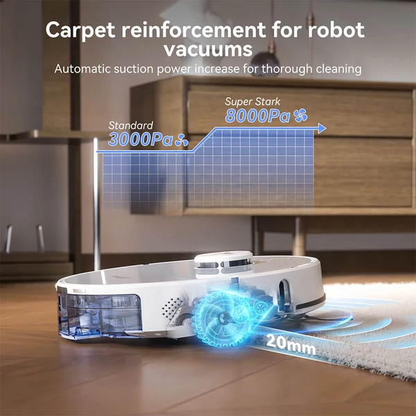 Tesvor S8 Max robotporszívó 3 az 1-ben: porszívóz, söpör és felmos, 8000Pa erős szívóerő, LiDAR navigáció, önürítő 2.5L portartály, app vezérlés