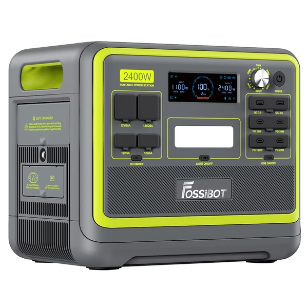 FOSSiBOT F2400 hordozható erőmű + SP200 200W napelemes panel, 2048Wh LiFePO4 akkumulátor, 2400W napenergia generátor, gyors töltés 1,5 óra