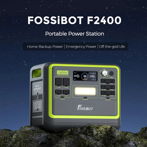 FOSSiBOT F2400 hordozható erőmű + SP200 200W napelemes panel, 2048Wh LiFePO4 akkumulátor, 2400W napenergia generátor, gyors töltés 1,5 óra