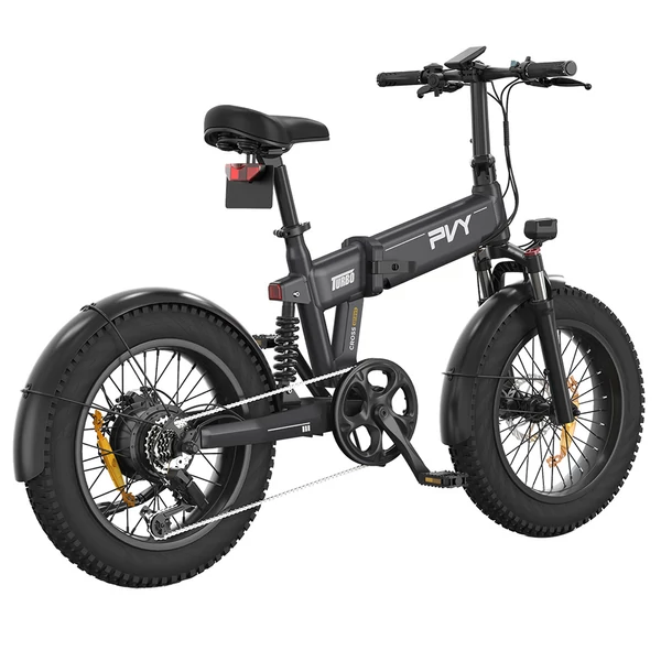 PVY Turbo elektromos kerékpár 250W motorral, 48V 13Ah akkumulátorral, 20x4.0 zsíros gumikkal, 100 km hatótávval és Shimano 7 sebességgel