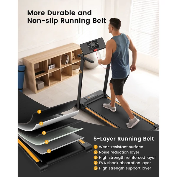 UREVO URTM006 összecsukható mini futópad, 10 km/h sebesség, 105×40 cm felület, 100 kg teherbírás, 12 HIIT program