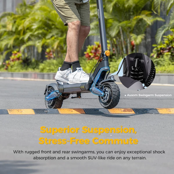 Ausom L2 elektromos roller, 2×800W motorral, 48V 15,6Ah akkumulátor, 10" kerék, 55 km/h, 70 km hatótáv, tárcsafék, lengőkar felfüggesztés, LCD kijelző