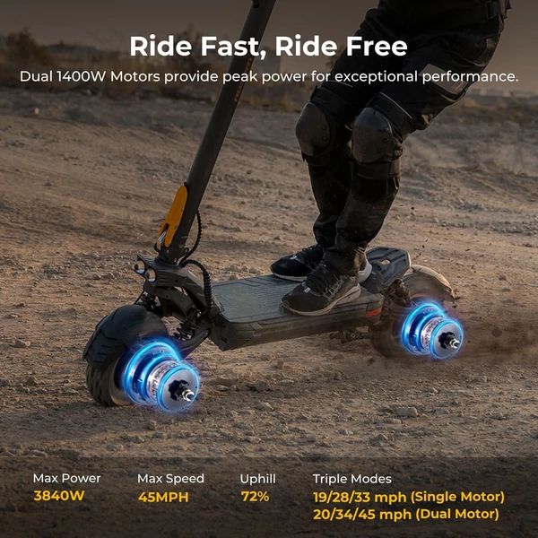 Ausom F1 Max elektromos roller, 2×1400W motorral, 60V 20.8Ah akkumulátorral, 72 km/h sebesség, 100 km hatótáv, hidraulikus fékek, NFC & kódzár
