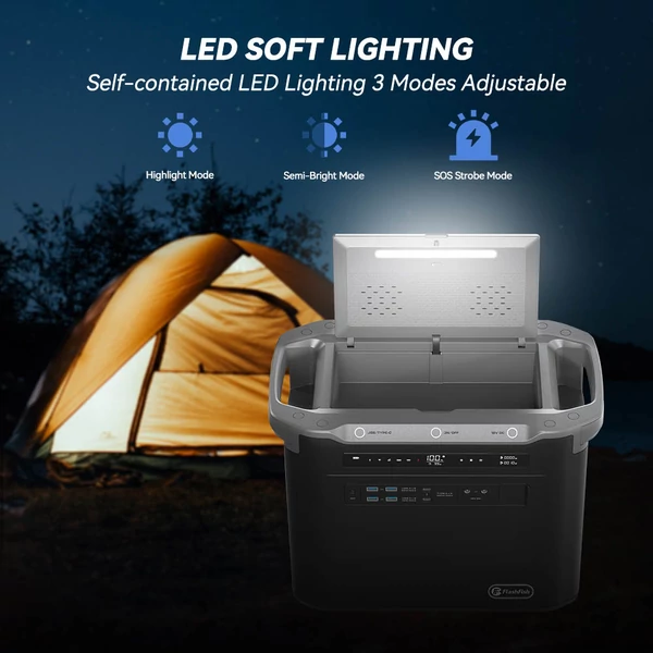 Flashfish S25 hordozható erőmű 2000W, 1997Wh – kültéri generátor LED lámpával, LiFePO4 akkumulátorral, 1600W gyors töltéssel, UPS funkcióval