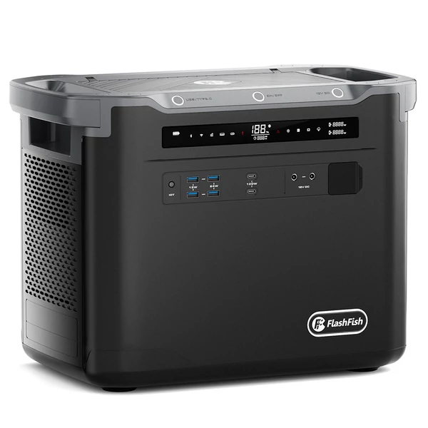 Flashfish S25 hordozható erőmű 2000W, 1997Wh – kültéri generátor LED lámpával, LiFePO4 akkumulátorral, 1600W gyors töltéssel, UPS funkcióval
