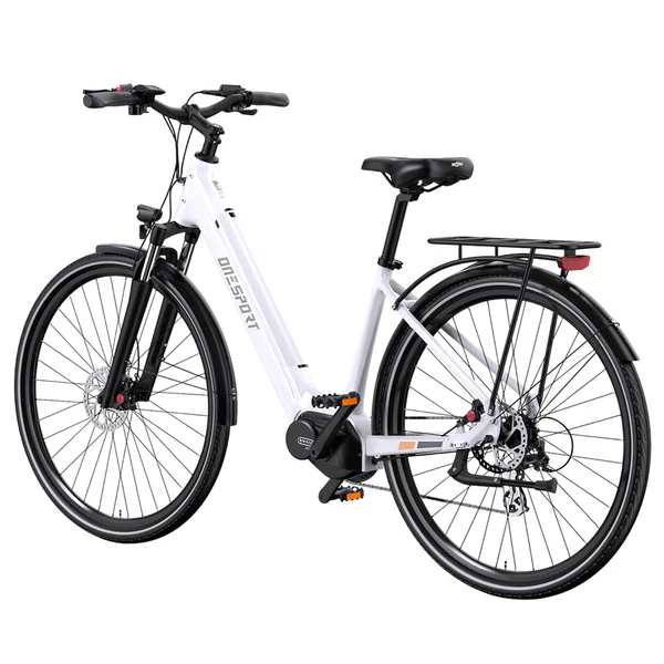ONESPORT OT07 elektromos kerékpár 250W BAFANG motorral, 36V 14Ah akkumulátorral, 27.5” kerekekkel, 110 km hatótávval, SHIMANO 7-sebesség - fehér