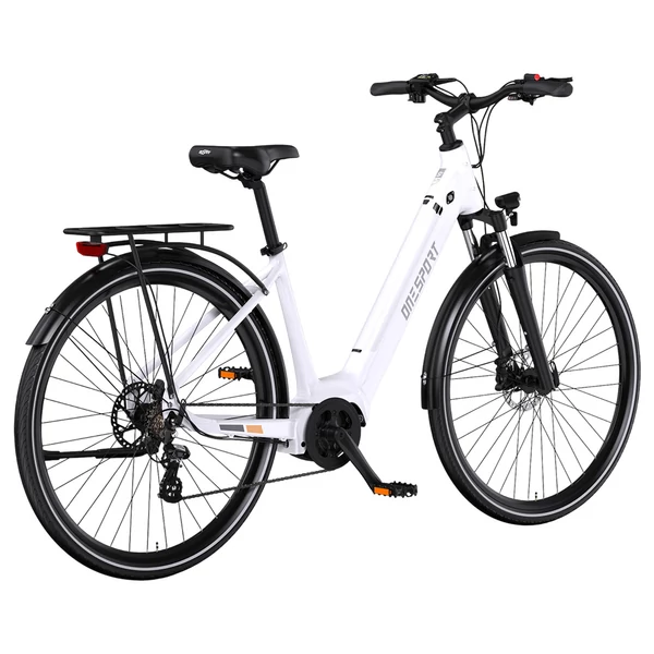 ONESPORT OT07 elektromos kerékpár 250W BAFANG motorral, 36V 14Ah akkumulátorral, 27.5” kerekekkel, 110 km hatótávval, SHIMANO 7-sebesség - fehér