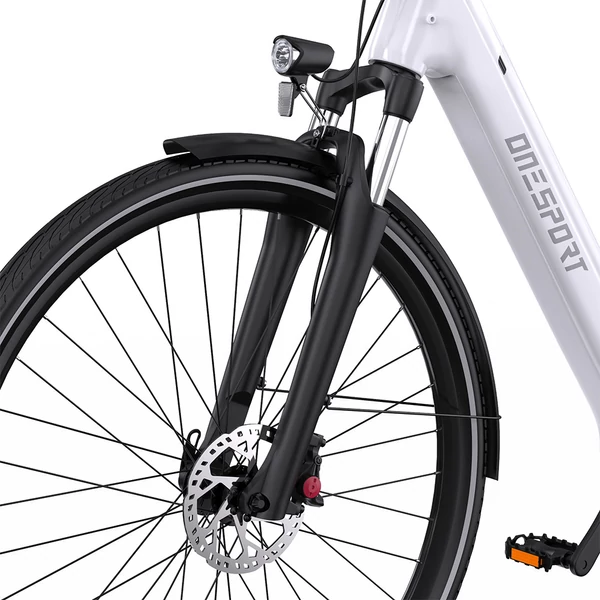 ONESPORT OT07 elektromos kerékpár 250W BAFANG motorral, 36V 14Ah akkumulátorral, 27.5” kerekekkel, 110 km hatótávval, SHIMANO 7-sebesség - fehér