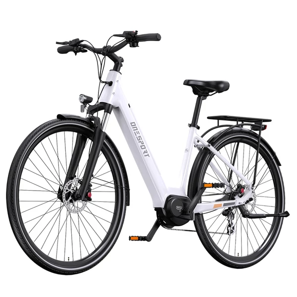 ONESPORT OT07 elektromos kerékpár 250W BAFANG motorral, 36V 14Ah akkumulátorral, 27.5” kerekekkel, 110 km hatótávval, SHIMANO 7-sebesség - fehér