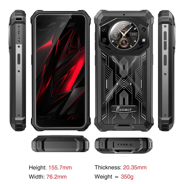 FOSSiBOT F101 PRO strapabíró okostelefon 8GB+128GB, AI tripla kamera, 10600mAh akku, Android 13, NFC - fekete