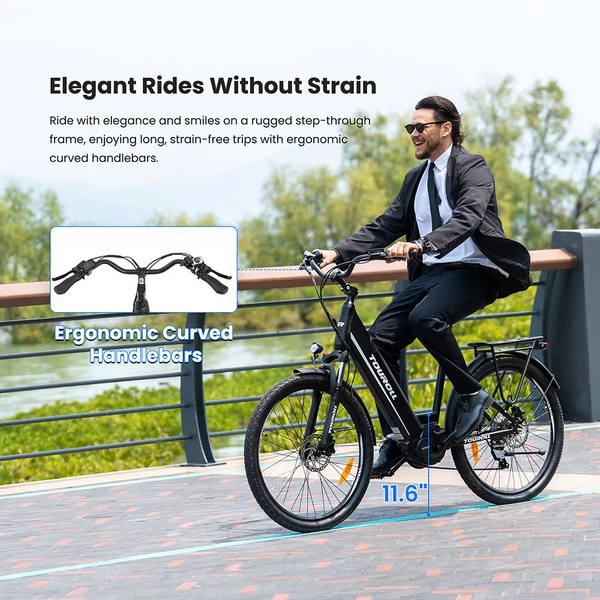 Touroll MA1 elektromos kerékpár, 250W középmotor, 36V 13Ah akkumulátor, 26” kerék, 25 km/h, 110 km hatótáv, Shimano 7 sebesség