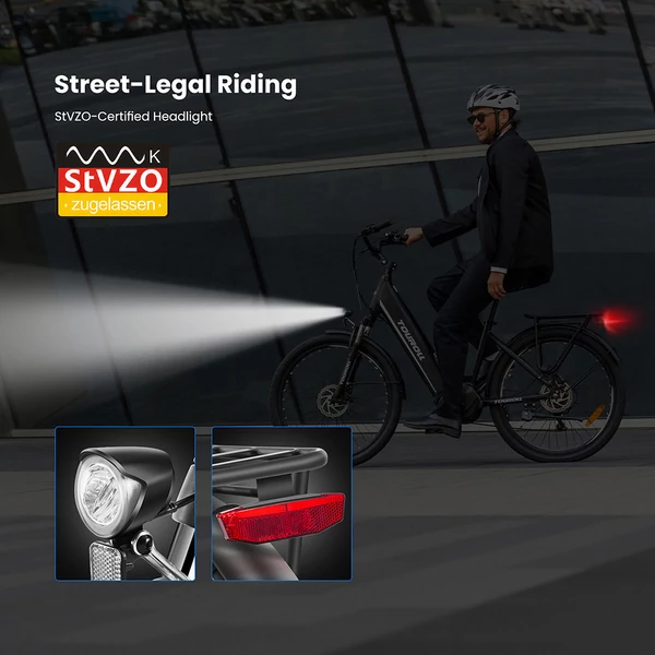 Touroll MA1 elektromos kerékpár, 250W középmotor, 36V 13Ah akkumulátor, 26” kerék, 25 km/h, 110 km hatótáv, Shimano 7 sebesség