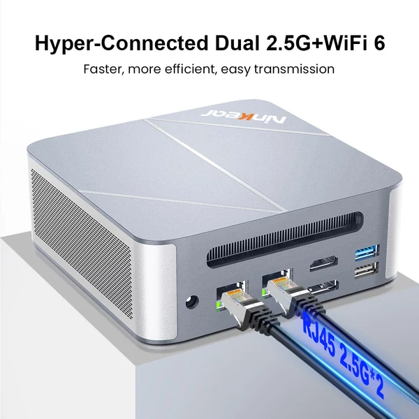 Ninkear M8 Mini PC, Ryzen 7 8745HS, 32GB RAM, 1TB SSD, 8K/4K kijelző, WiFi 6, BT 5.2, dupla 2.5G LAN