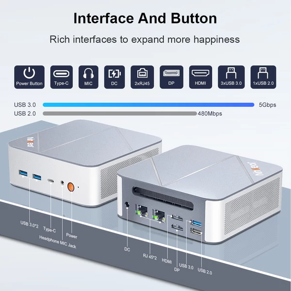 Ninkear M8 Mini PC, Ryzen 7 8745HS, 32GB RAM, 1TB SSD, 8K/4K kijelző, WiFi 6, BT 5.2, dupla 2.5G LAN
