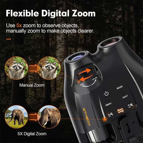 GTMEDIA N4 éjjellátó távcső, 1.54” HD kijelző, 1080p, 5x zoom, 7 fokozatú infravörös, 300 m hatótáv, 2000 mAh akkumulátor