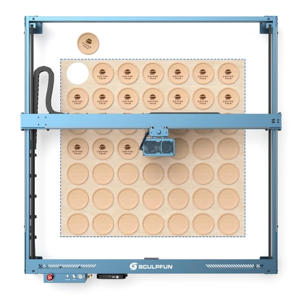 SCULPFUN S70 MAX 70W Lézergravírozó – Nagy sebesség (36 000 mm/perc), precíz pont (0,15×0,12 mm), 830×800 mm