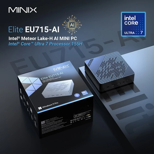 MINIX Elite EU715-AI Mini PC – Intel Core Ultra 7, 32GB RAM, 1TB SSD, 4K kijelző, WiFi 6E, Thunderbolt 4