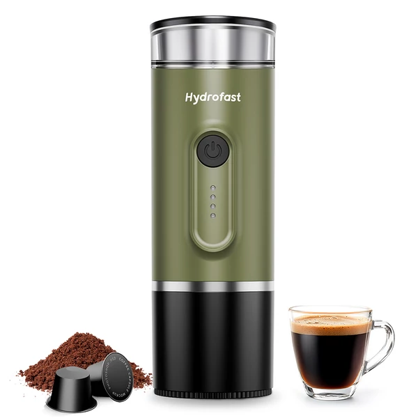 Hydrofast PO-100 hordozható eszpresszó készítő, 20 bar nyomás, kapszulás és őrölt kávéhoz, vezeték nélküli, kompakt utazáshoz