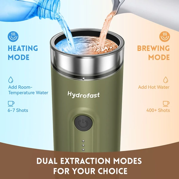 Hydrofast PO-100 hordozható eszpresszó készítő, 20 bar nyomás, kapszulás és őrölt kávéhoz, vezeték nélküli, kompakt utazáshoz