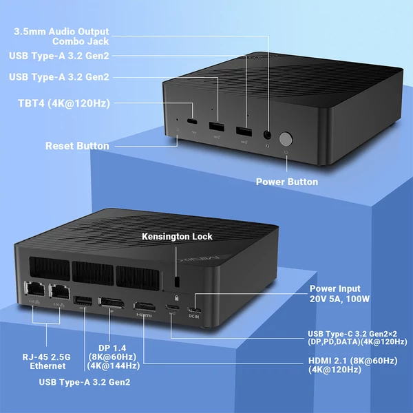 MINIX Elite EU512-AI Mini PC – Intel Core Ultra 5, 16GB DDR5 RAM, 512GB SSD, 4K kijelző, WiFi 6E, Thunderbolt 4