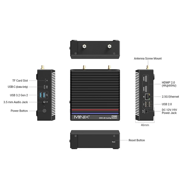 MINIX Z300 ventilátormentes mini PC – Intel N300, 16GB RAM, 512GB SSD, 4K Dual HDMI, WiFi 6, Bluetooth 5.2