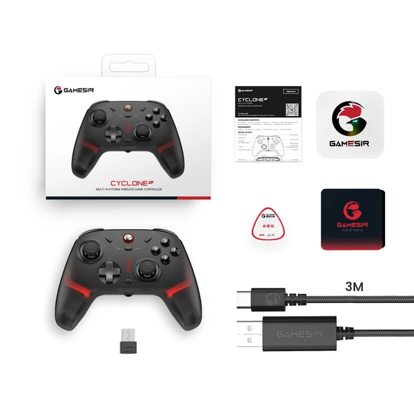 GameSir Cyclone 2 vezeték nélküli játékvezérlő – PC, Steam, Android, iOS, Switch kompatibilis, RGB, fekete