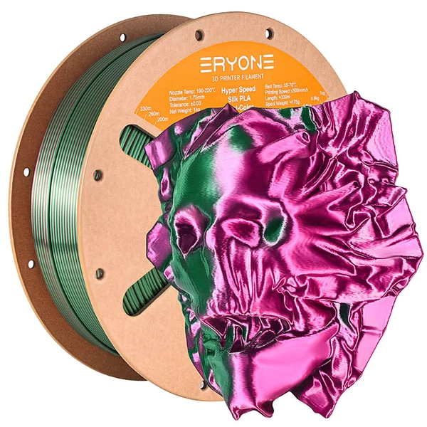 4kg ERYONE nagysebességű selyem dual-color PLA filament szett (piros-zöld, kék-zöld, kék-piros, lila-fekete)