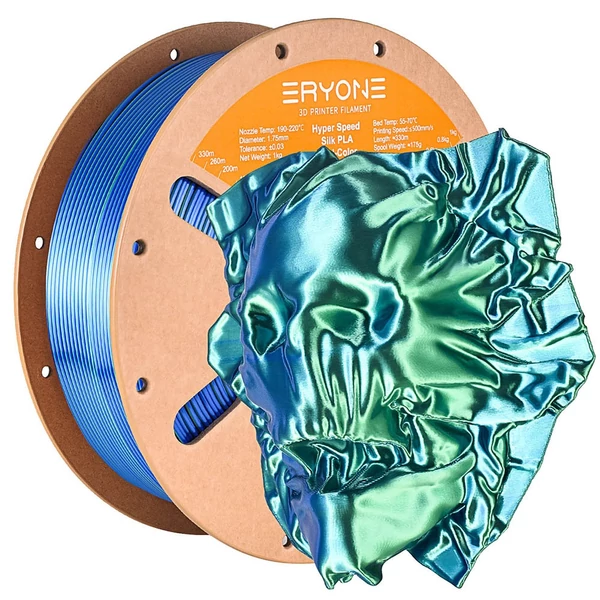 4kg ERYONE nagysebességű selyem dual-color PLA filament szett (piros-zöld, kék-zöld, kék-piros, lila-fekete)