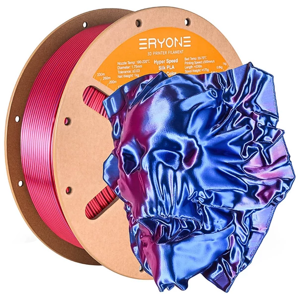 4kg ERYONE nagysebességű selyem dual-color PLA filament szett (piros-zöld, kék-zöld, kék-piros, lila-fekete)