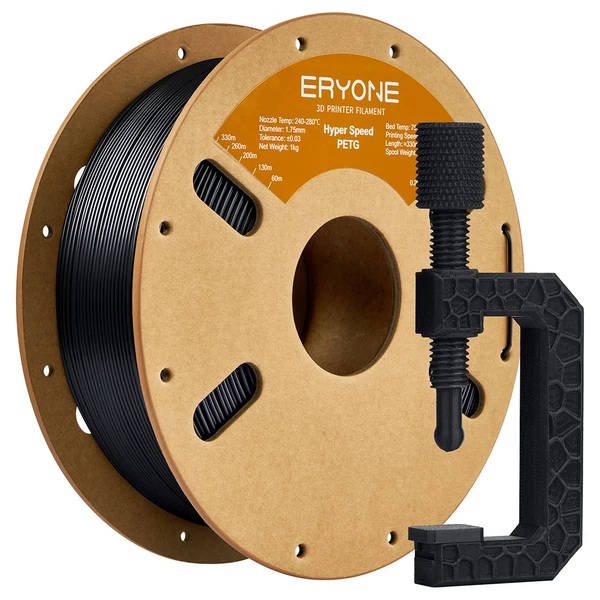 ERYONE nagy sebességű PETG filament, 1kg – fekete 3D nyomtatóhoz
