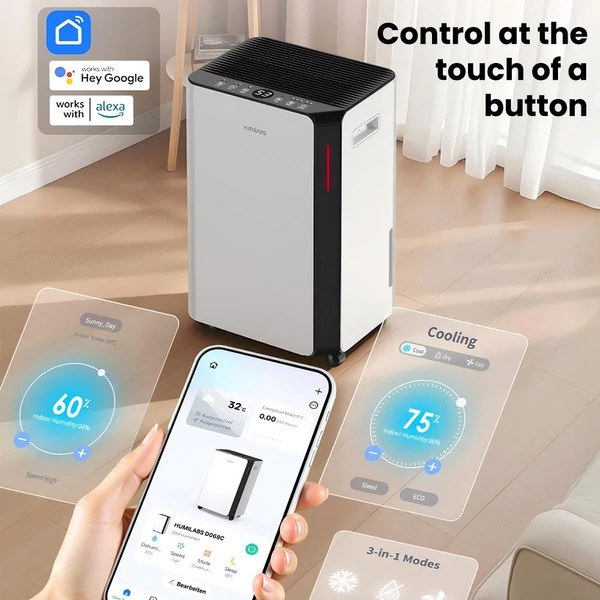 HUMILABS 20L okos páramentesítő WiFi-vel, alkalmazásvezérléssel, 24 órás időzítővel, 60m²-ig