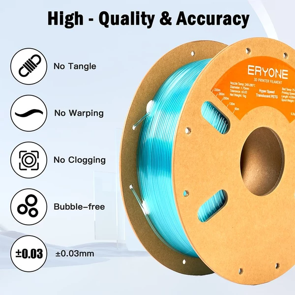 ERYONE nagy sebességű áttetsző PETG filament, 1kg – égkék 3D nyomtató szál