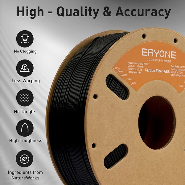 ERYONE szénszál-erősített fekete ABS filament 1kg – nagy szilárdságú 3D nyomtató alapanyag