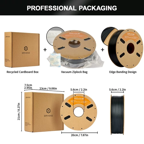 ERYONE szénszál-erősített fekete ABS filament 1kg – nagy szilárdságú 3D nyomtató alapanyag