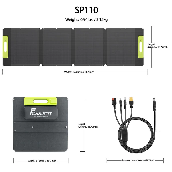 FOSSiBOT SP110 110W hordozható, összecsukható napelem IP67, 26% hatásfokkal, USB/DC kimenetekkel szabadtéri kempinghez, lakóautóhoz