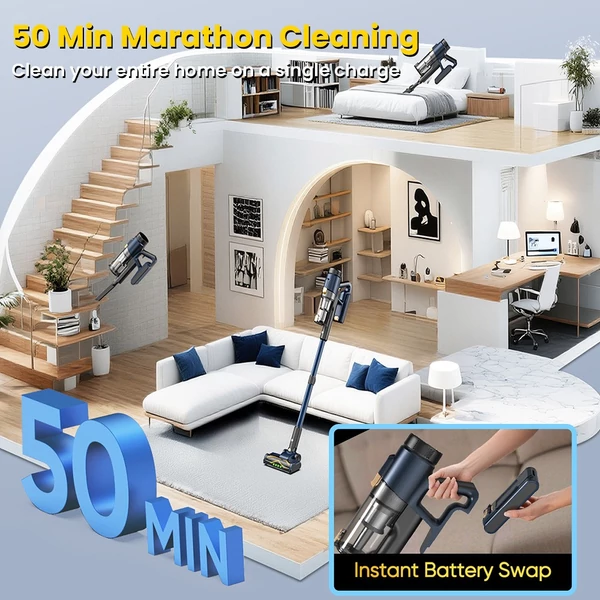 Vactidy V12 vezeték nélküli porszívó, 50 000Pa szívóerő, 450W, 2 az 1-ben száraz-nedves takarítás, LED kijelző, 50 perc üzemidő