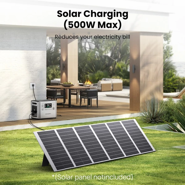 AFERIY P210 hordozható erőmű, 2400W AC, 2048Wh LiFePO4 akkumulátor, 13 kimenet, gyors töltés, 500W napelem, app vezérlés