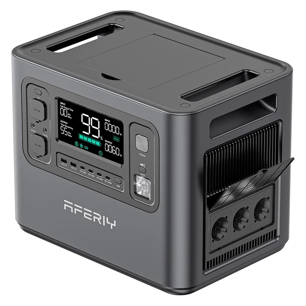 AFERIY P210 hordozható erőmű, 2400W AC kimenet, 2048Wh LiFePO4 akkumulátor, 13 csatlakozó, gyors töltés, napelem és app vezérlés