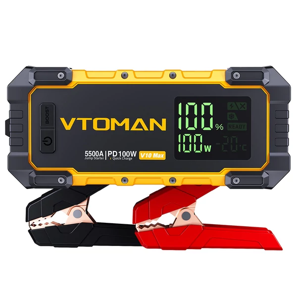 VTOMAN V10 Max 5500A autó bikázó, 12V indító, 24000mAh power bank, PD100W gyorstöltés, IP65 vízálló, benzin & 12L dízelhez