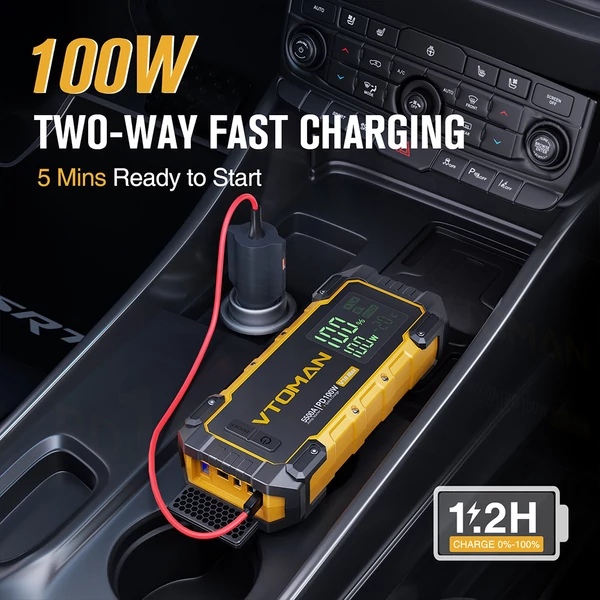 VTOMAN V10 Max 5500A autó bikázó, 12V indító, 24000mAh power bank, PD100W gyorstöltés, IP65 vízálló, benzin & 12L dízelhez