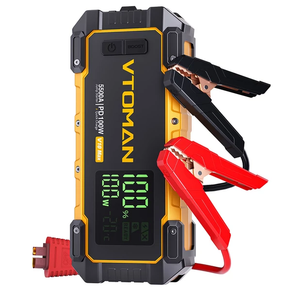 VTOMAN V10 Max 5500A autó bikázó, 12V indító, 24000mAh power bank, PD100W gyorstöltés, IP65 vízálló, benzin & 12L dízelhez