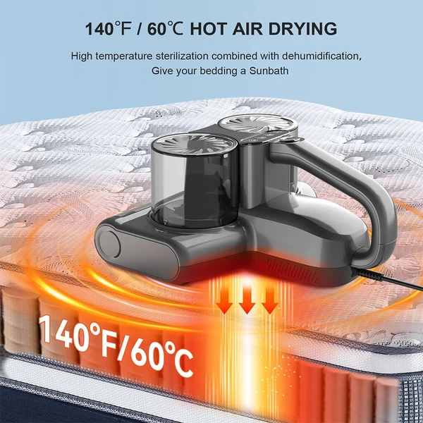 Solayce BV200 dupla tartályos atkaporszívó, 500W, 16000Pa szívóerő, 0,6L, 60℃ forró levegő, UV-fény, HEPA szűrő