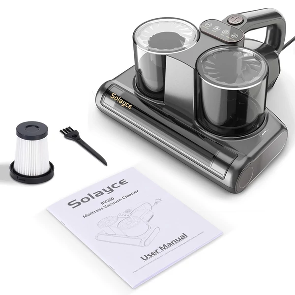 Solayce BV200 dupla tartályos atkaporszívó, 500W, 16000Pa szívóerő, 0,6L, 60℃ forró levegő, UV-fény, HEPA szűrő