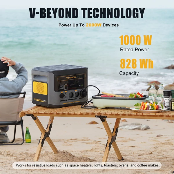 VTOMAN Flashspeed 1000 hordozható erőmű, 1000W (2000W csúcs), 828Wh LiFePO4 akkumulátor, AC/USB/DC kimenetekkel