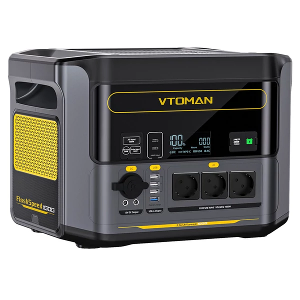 VTOMAN Flashspeed 1000 hordozható erőmű, 1000W (2000W csúcs), 828Wh LiFePO4 akkumulátor, AC/USB/DC kimenetekkel