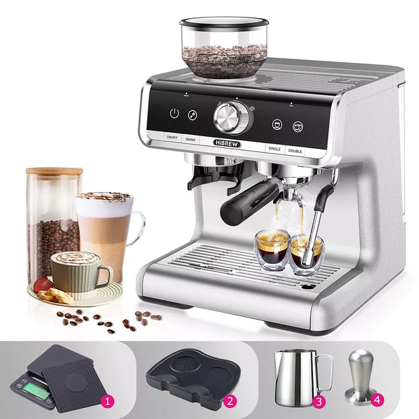 HiBREW H7 1550W kávégép, 19 bar, 2,8L víztartály, latte csésze, tamper és elektronikus mérleg kávéfőzőhöz﻿