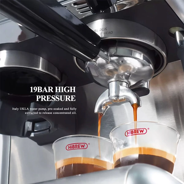 HiBREW H7 1550W kávégép, 19 bar, 2,8L víztartály, latte csésze, tamper és elektronikus mérleg kávéfőzőhöz﻿