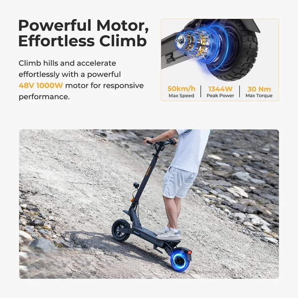 Ausom L1 Max elektromos roller, 1000W motor, 48V 20,8Ah akku, 90 km hatótáv, 50 km/h, 10" kerék, dupla tárcsafék, NFC-zár, rugós felfüggesztés