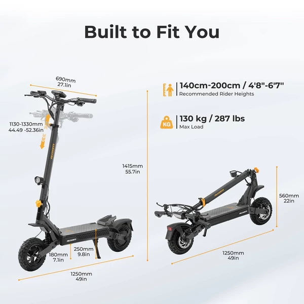 Ausom L1 Max elektromos roller, 1000W motor, 48V 20,8Ah akku, 90 km hatótáv, 50 km/h, 10" kerék, dupla tárcsafék, NFC-zár, rugós felfüggesztés